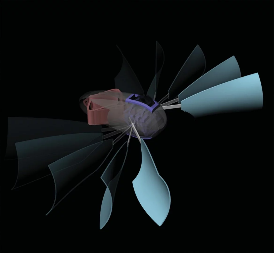 An artist's impression of the robot that propels itself through water without motors or batteries – purely through material deformation