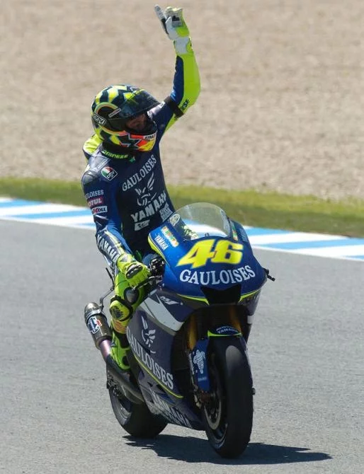 Rossi waves to a crowd that wasn't entirely as enthralled as normal - vocal Spanish sporting crowds often put the fortunes of their locals winning above good manners