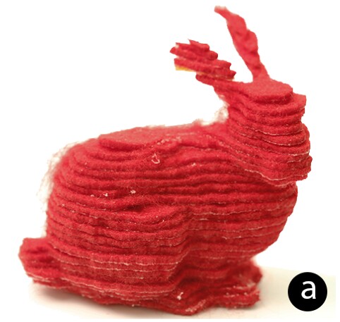 This small rabbit was built from 32 layers of 2-millimeter-thick felt – using thinner felt would have resulted in finer resolution, but also a longer build time (Photo: Disney Research)