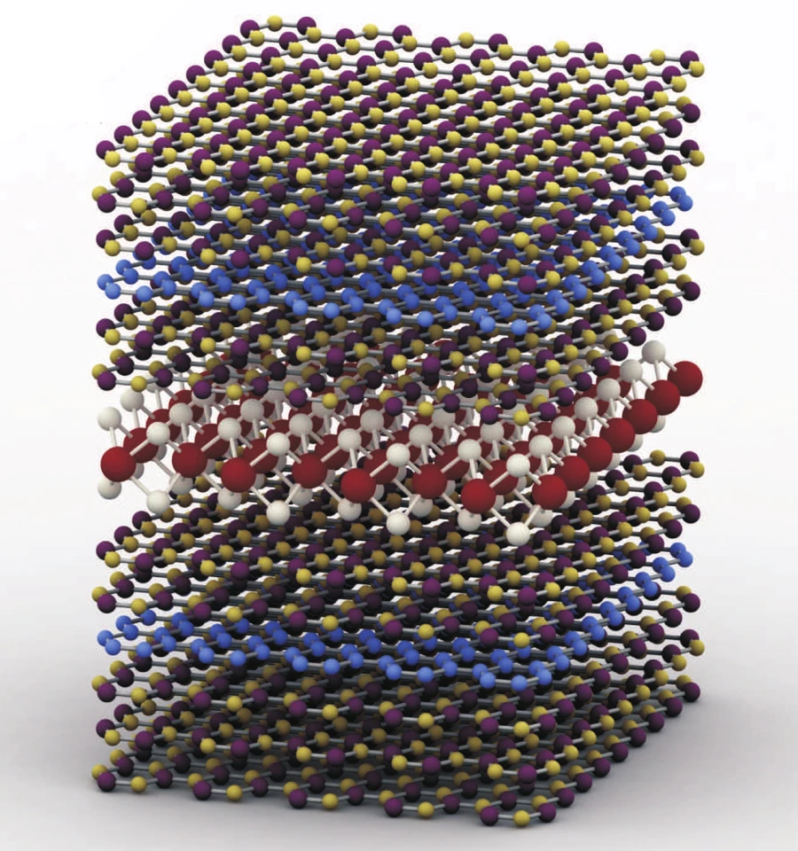 Schematic of the single quantum-well (SQW) heterostructure hBN/GrB/2hBN/WS2/2hBN/GrT/hBN (Image: University of Manchester)