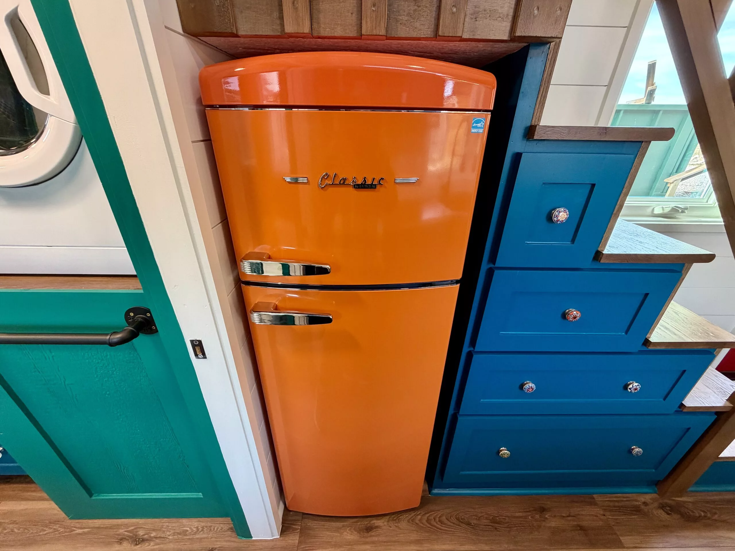 The Seawillow's loft space is reached by a storage-integrated staircase