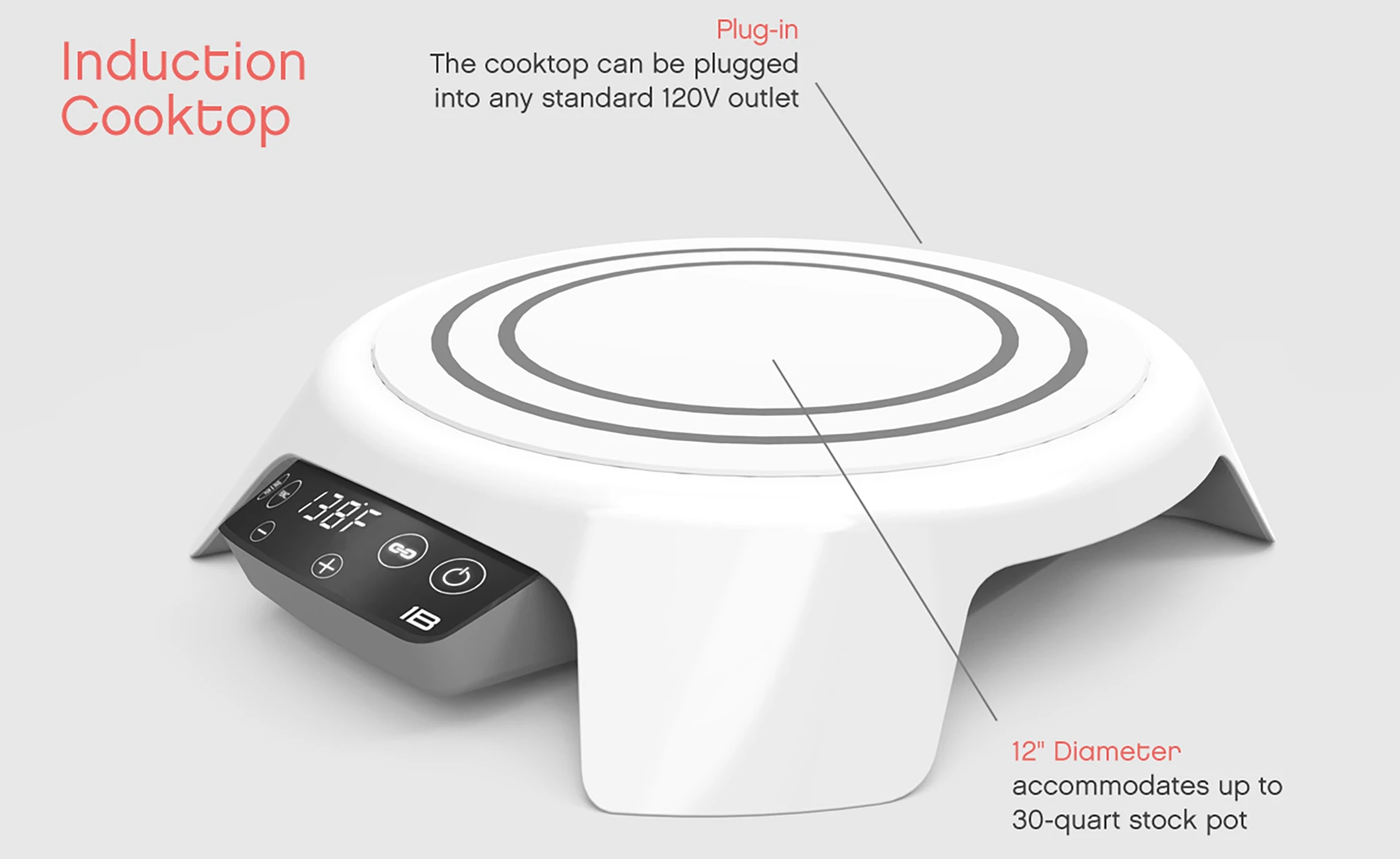 The cooktop itself plugs into a standard 120V socket and can reach temperatures of up to 500 °F (260 °C)