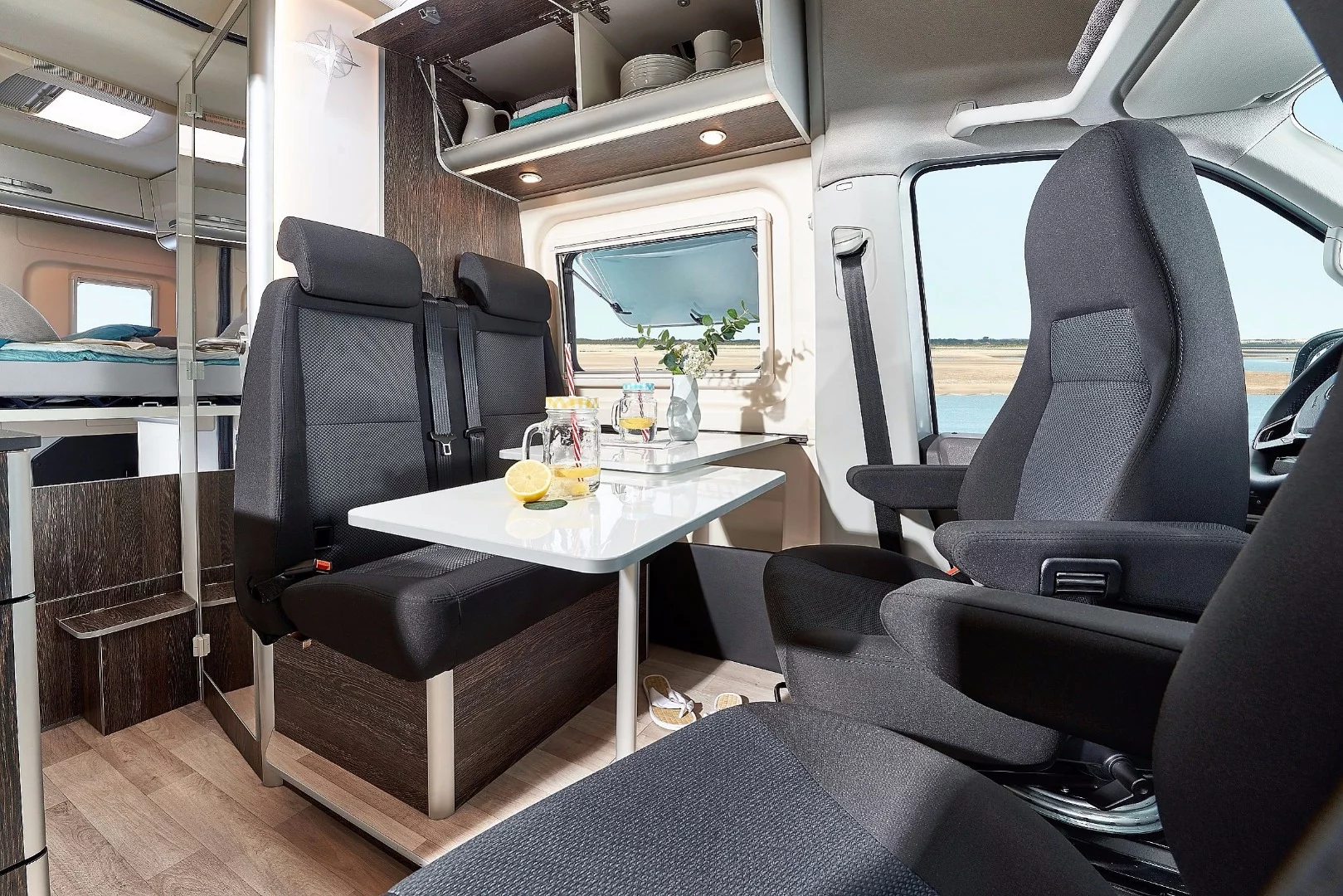 A look at the dining area and swivel driver cab seats