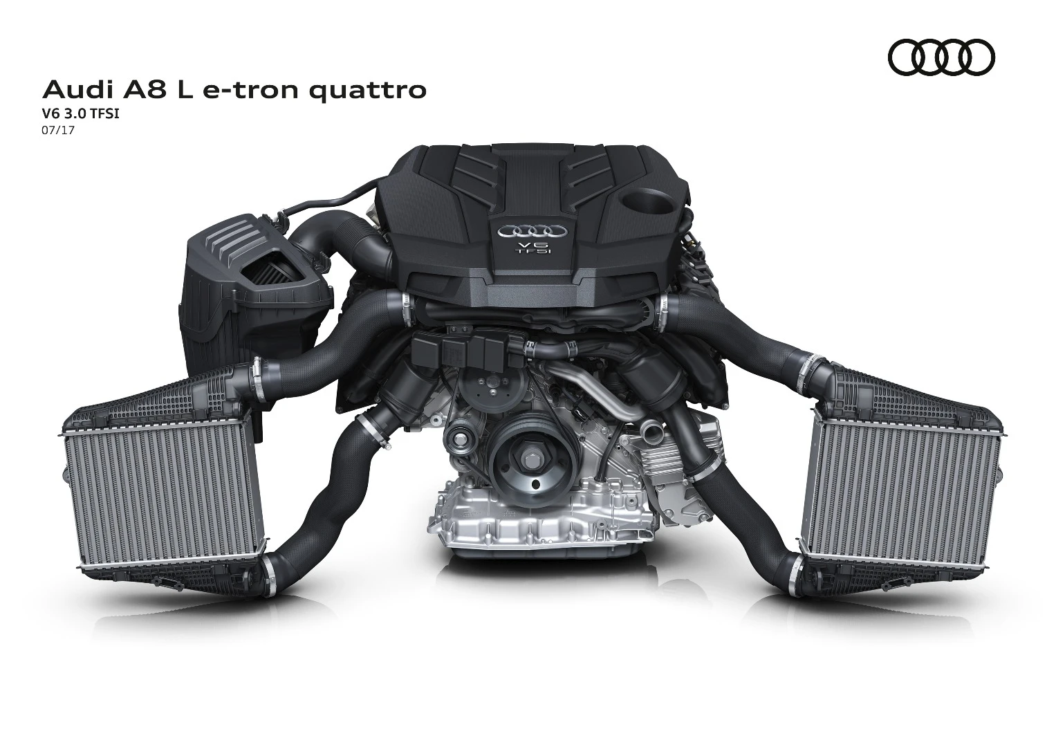 The e-tron quattro option combines a V6 engine and transmission-integrated electric motor