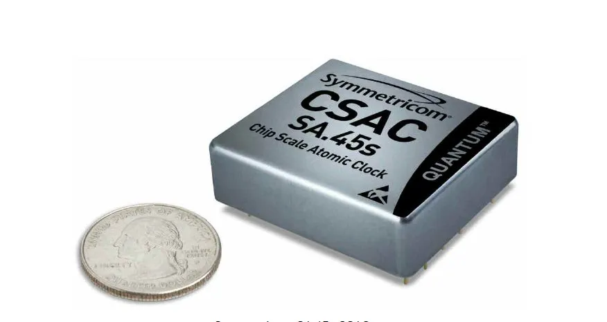 The Chip Scale Atomic Clock is a matchbox-sized atomic clock, that uses one one-hundredth the power of its conventional counterparts(Photo: Symmetricom Inc.)