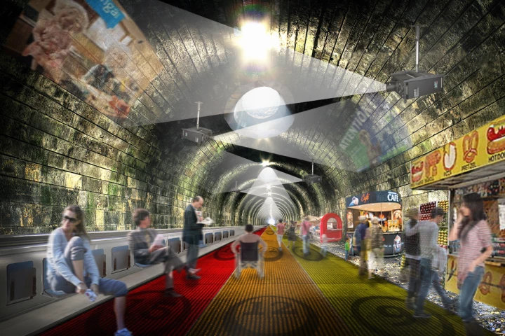 NBBJ's walkways would offer an alternative to being stuck on a crowded tube train each morning