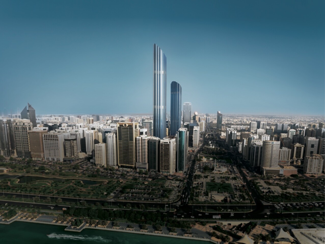 The Burj Mohammed Bin Rashid Tower, by Foster + Partners, is located in Abu Dhabi and rises to a total height of 381.2 m (1,251 ft)