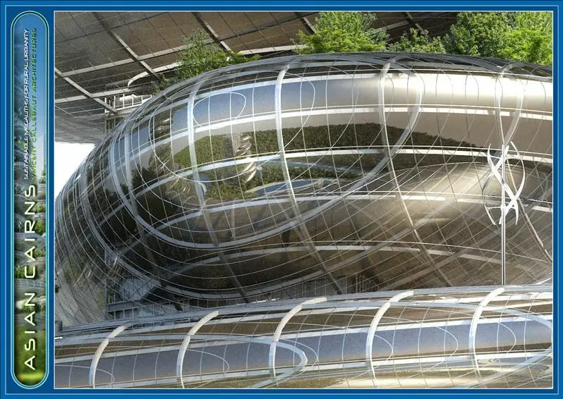 The plans call for the "pebbles" to be divided into multiple floors and shaped by concentric steel rings, which connect to the center tower through Vierendeel beams