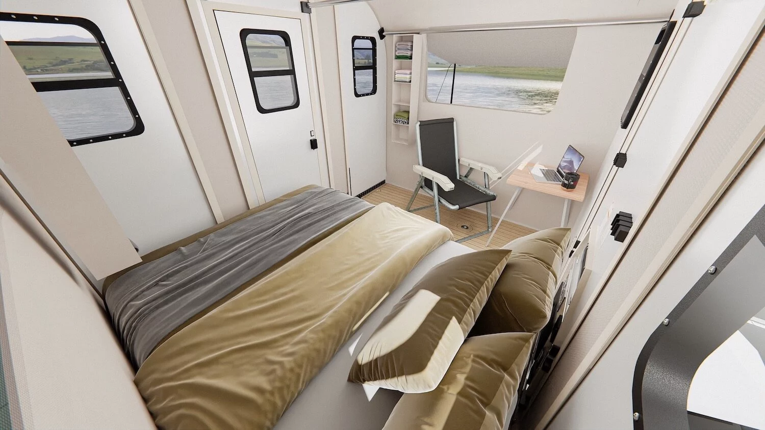The efficient Camp365 Model T has a 62-sq ft floor plan designed to be set up in different ways