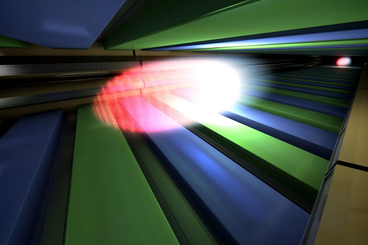 An illustration depicting X-ray flashes being generated in the XFEL(Image: European XFEL)