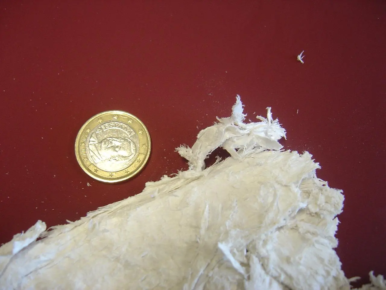 Norwegian sepiolite fibers, with a euro coin for scale (Photo: ESRF)