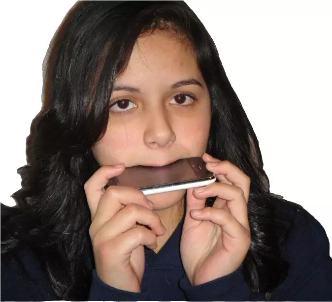 A blow note is achieved by placing your mouth at the appropriate position along the 10-hole virtual harmonica and lowering the smartphone, the iPhone is raised to produce a draw note