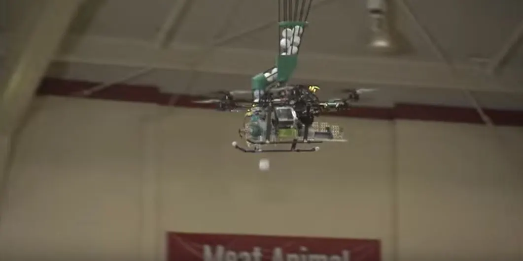 The drone initiates a chemical reaction in the balls, before dropping them to the ground to ignite
