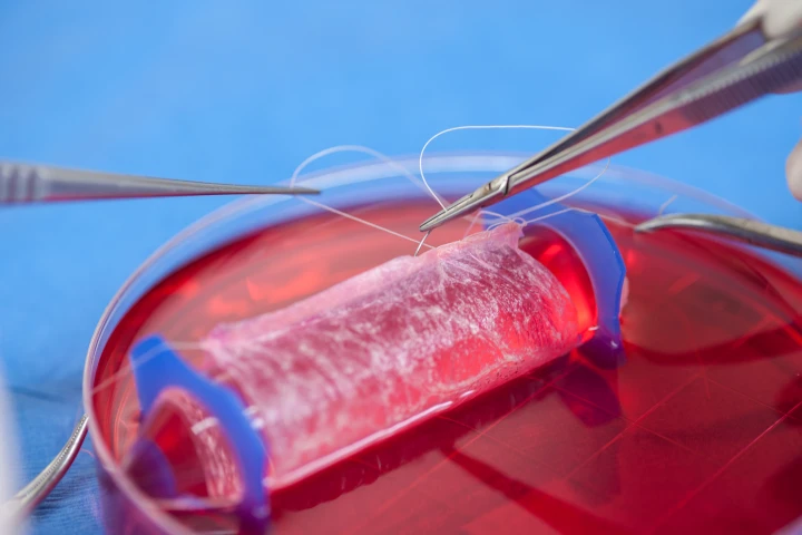 Biodegradable scaffolding material, seeded with a test subject's cells and sewn into a vaginal shape
