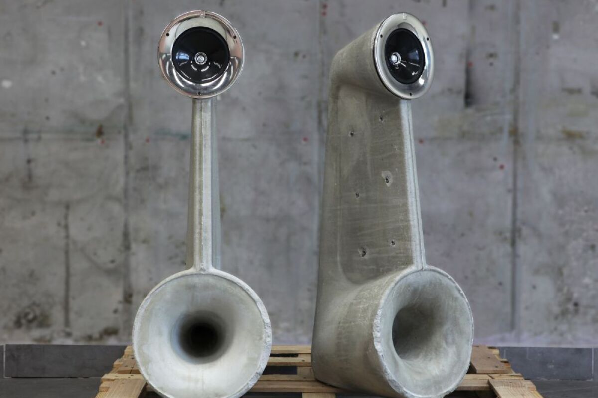 The 'Exposed' speakers are made of concrete, and utilize horn loudspeaker technology (Photo: Shmuel Linski)