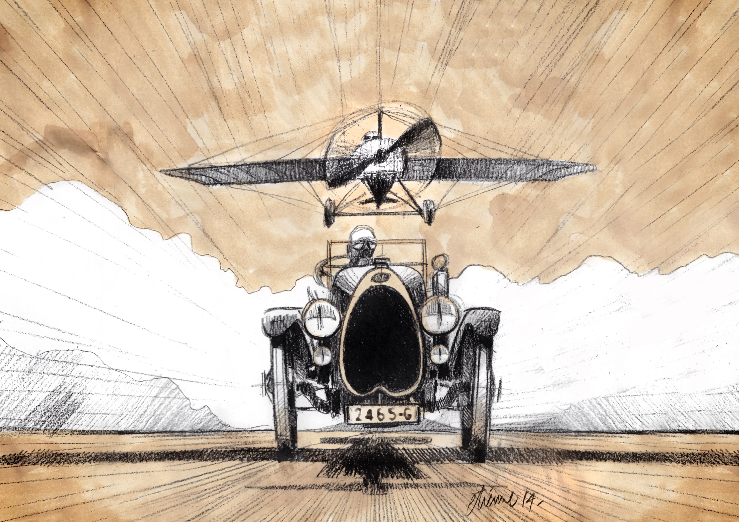 Bugatti's artwork depicts both the original Black Bess and Garros' plane