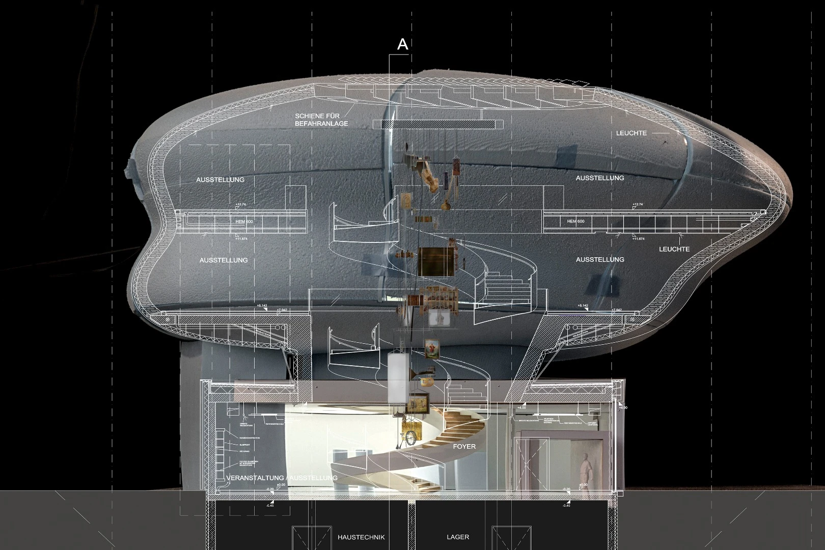 A close-up of the interior cross-section of the House of Bread