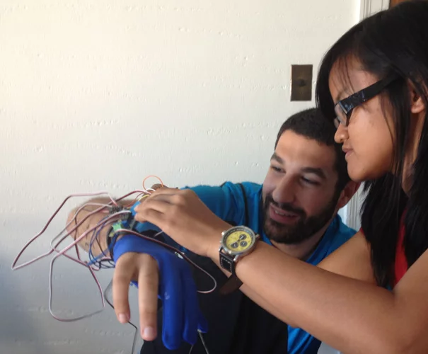 The glove was created as part of a graduate studies project at Singularity University by engineering students, Elishai Ezra and Fransiska Hadiwidjana, along with Harvard medical student, Andrew Bishara