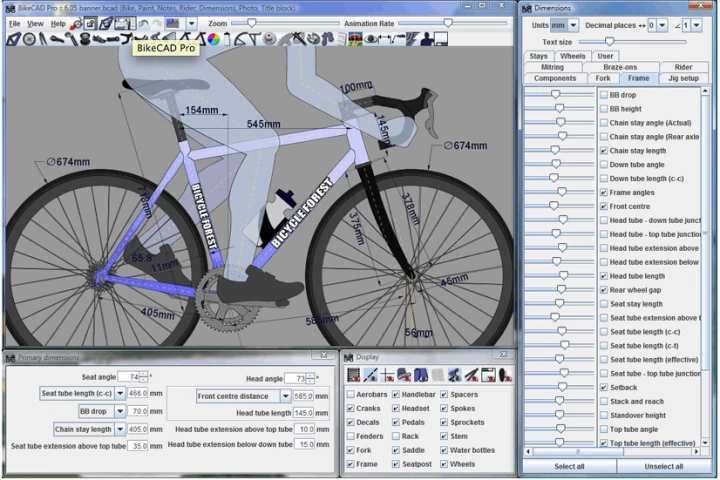 Example of a project being developed on BikeCAD Pro