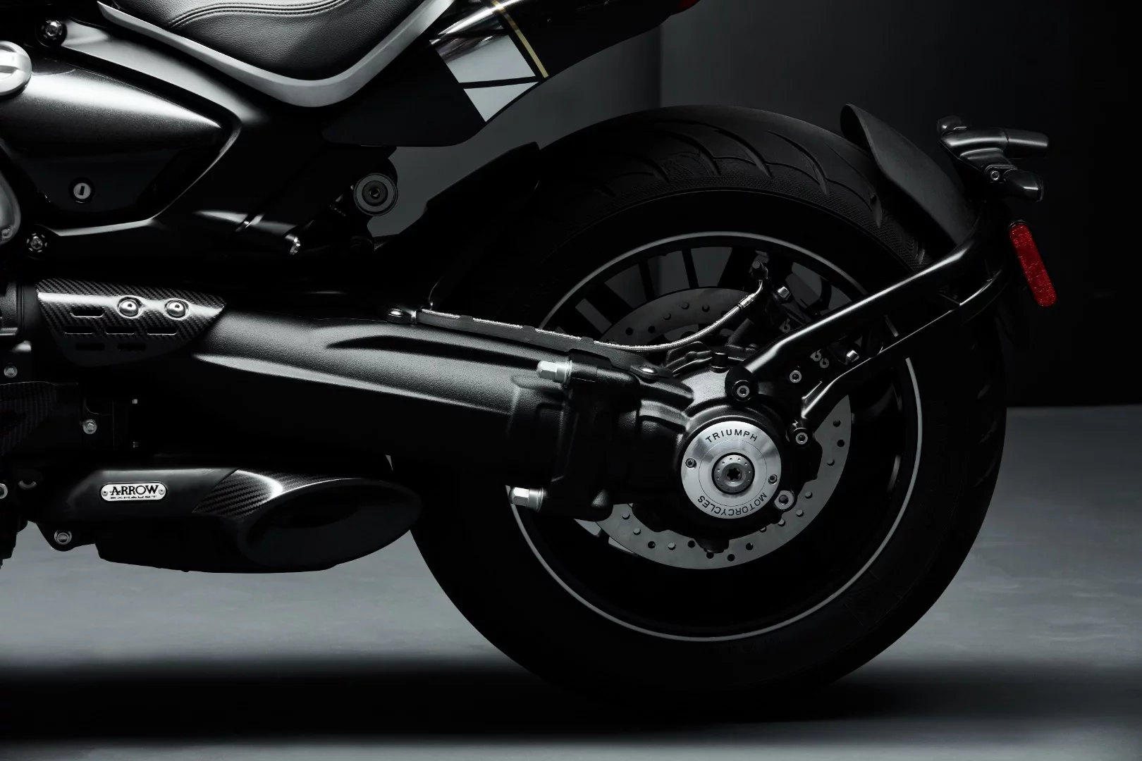 240-section rear tire should look enormous, but is swallowed up by the rest of the bike