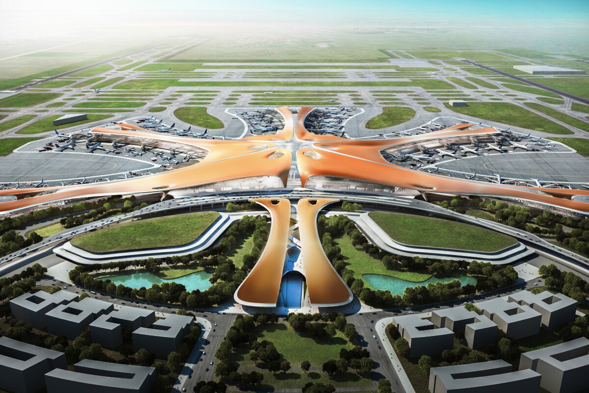 The Beijing New Airport Terminal Building will be constructed in Beijing's Daxing District and take the form of a massive mutant starfish (Image: Zaha Hadid Architects)