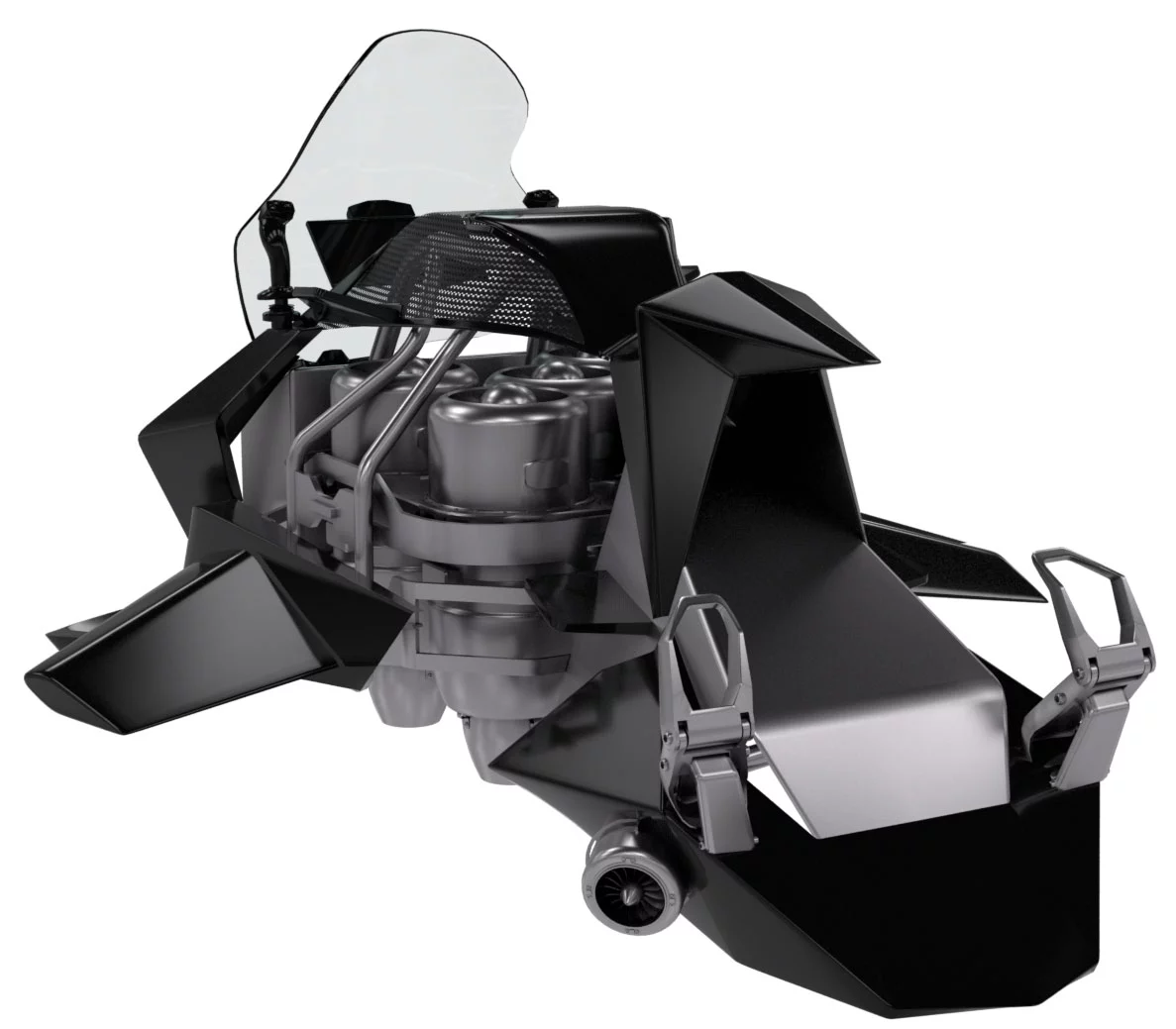The consumer version – 20 will be made – will use four turbojets in a self-stabilizing configuration
