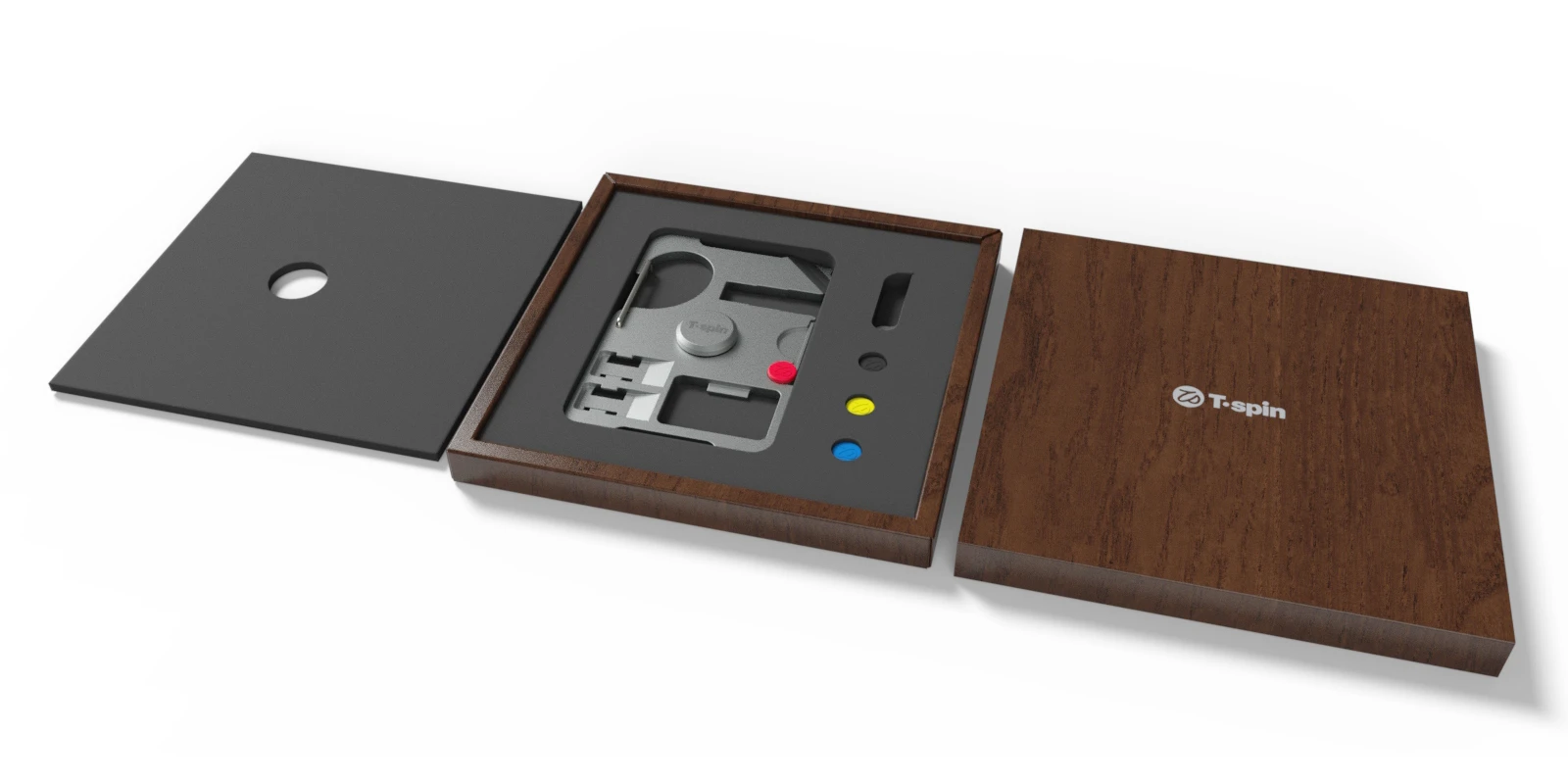 Render of the T'spin tool with packaging