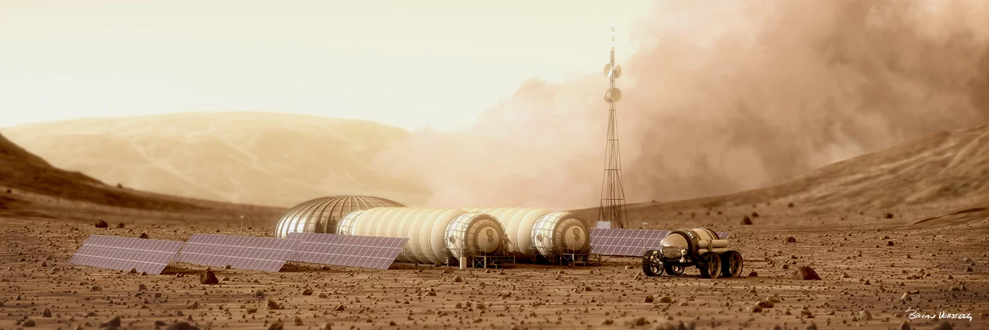 The sooner that all the required food, water and air is grown, mined or produced from In Situ resources, the safer the settlement will be (Image: Bryan Versteeg / Spacehabs.com)