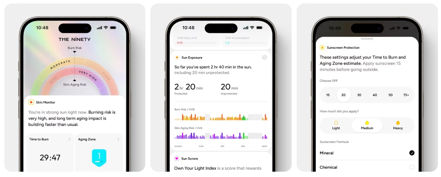 The Gem app turns live UVA and UVB data into burn-risk estimates, exposure history, and sunscreen protection suggestions