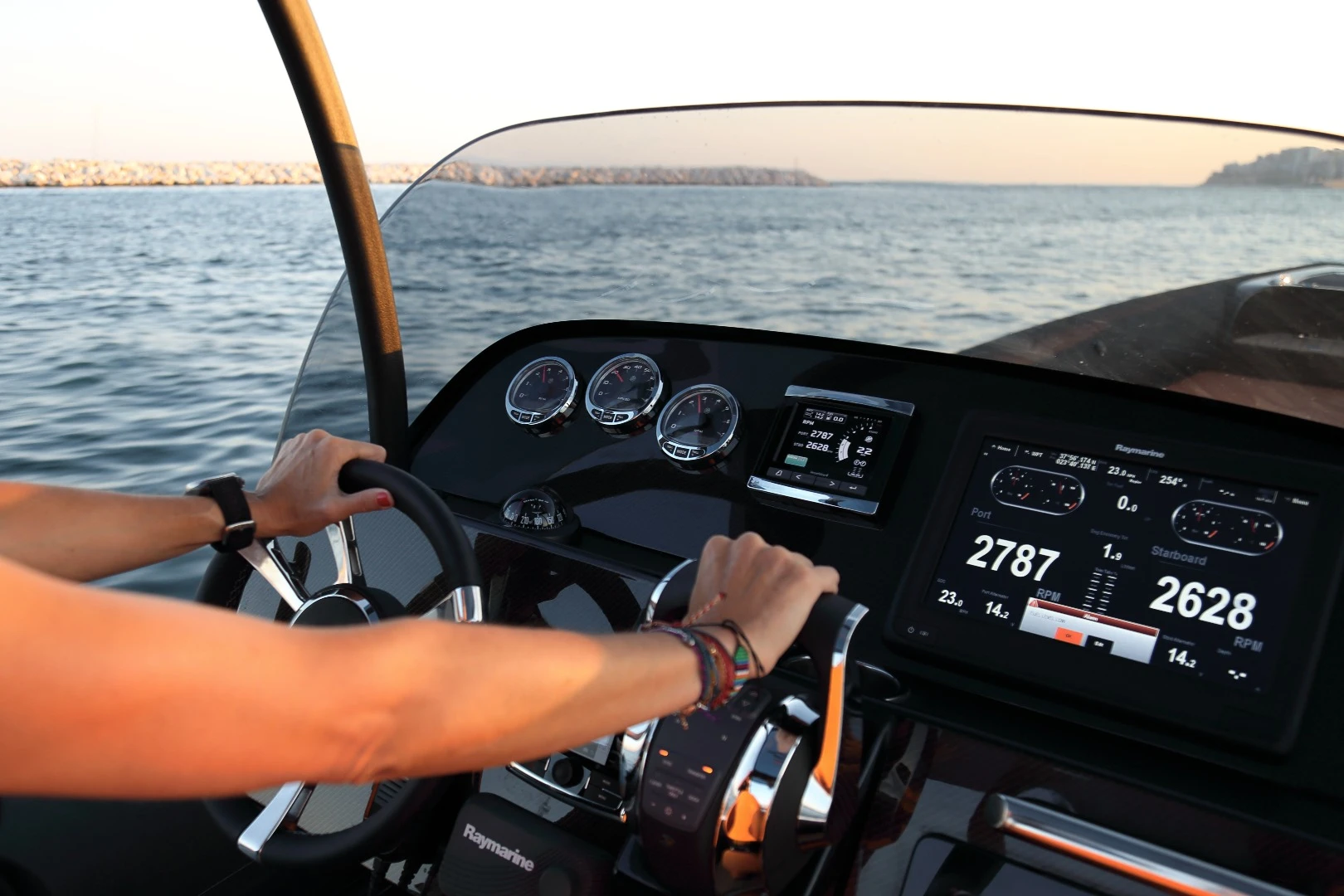 The Technohull Sea DNA 999 is powered by twin outboard rear motors