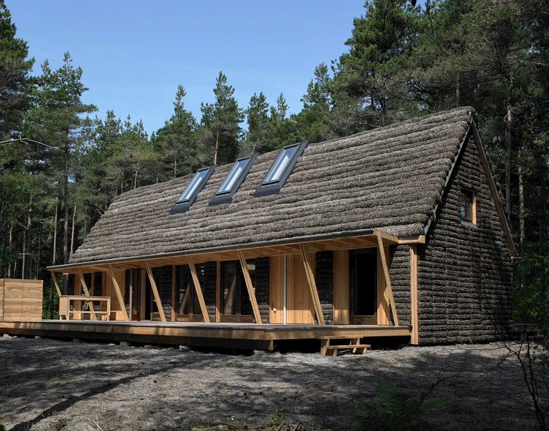 The Modern Seaweed House was constructed with timber-frame panels and stuffed with seaweed as an alternative insulation to mineral wool