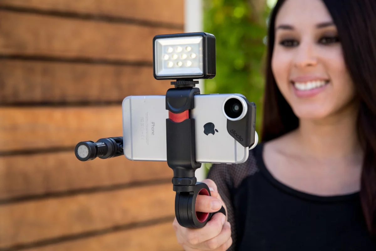 The Olloclip Pivot video grip features an articulating hub for shooting at otherwise awkward angles