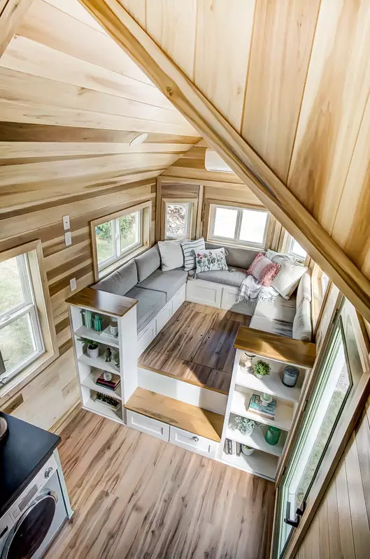 Top-down view of the Clover's living room