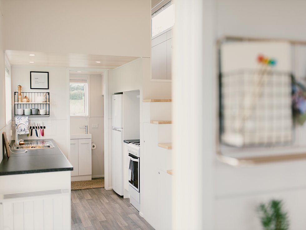 The Archer Tiny House is decked out in vinyl flooring