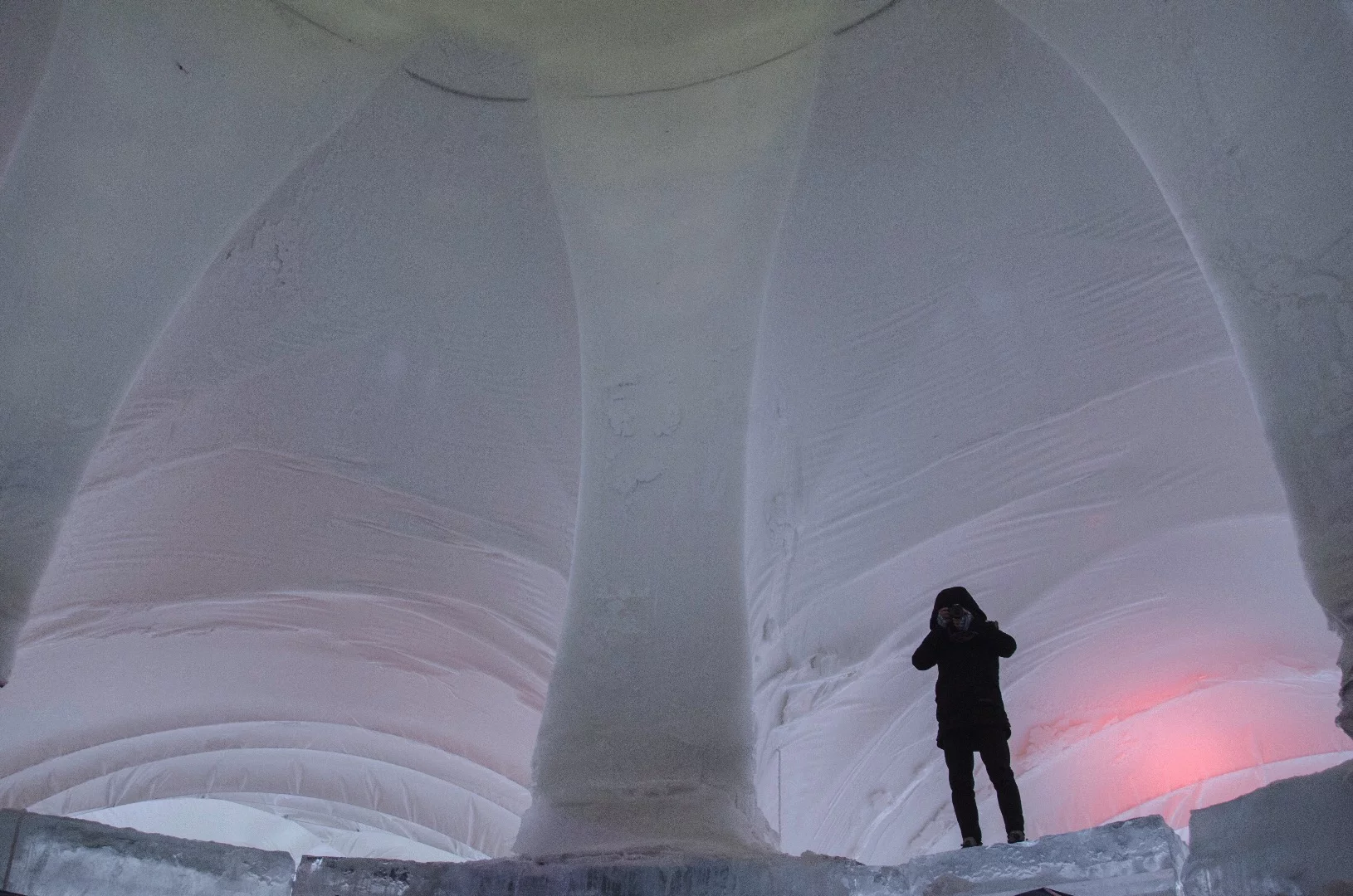 The interior of the Flamenco Ice Tower is a large cavernous space