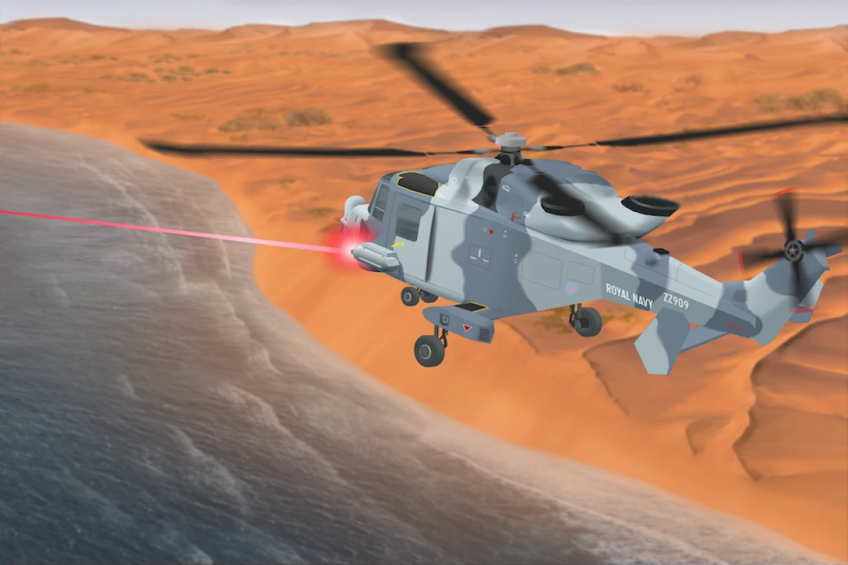 Artist's rendering of a helicopter-mounted laser DEW