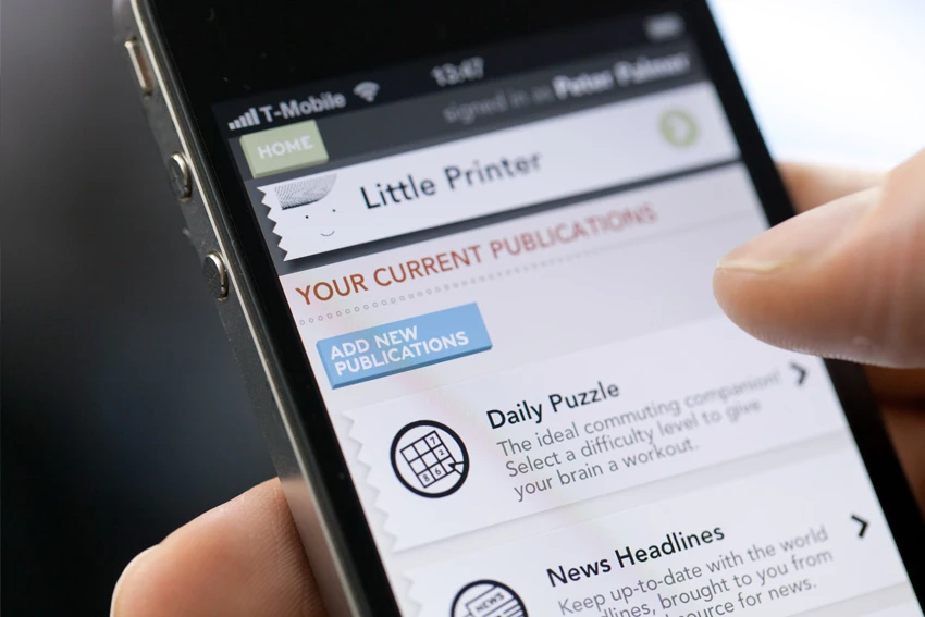 Little Printer users choose the type of content they want to receive via their smartphone