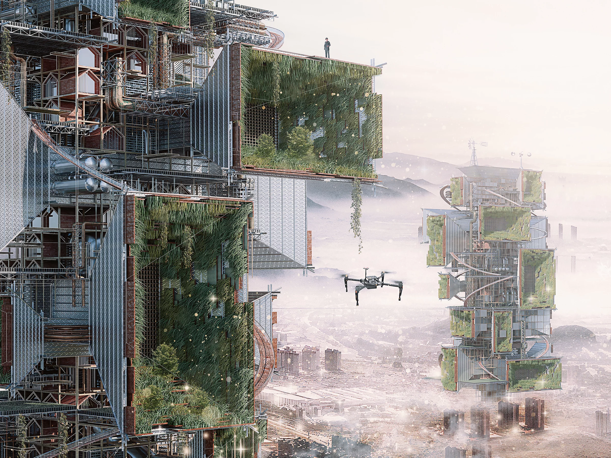 Air Catcher Skyscraper was designed by Kai Xu, Fangyuan Wang, Shuyang Lin, Gaole Wei, SongLin Liu, YuHan Zhang, Jiayi Feng, Chengshuai Liu and Zijie Gao. The idea is to add lots of air cleaning devices to the exterior of skyscrapers and help remove pollution from the air in our cities