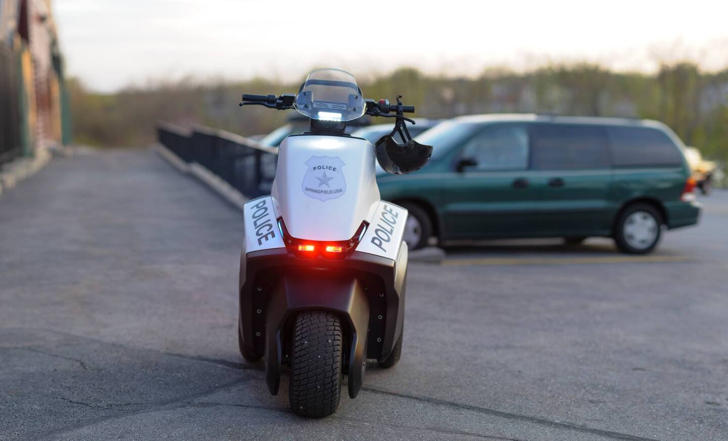 The SE-3 Patroller has independent direct rear wheel electric drive, Whelen emergency lights and siren, and LED headlight