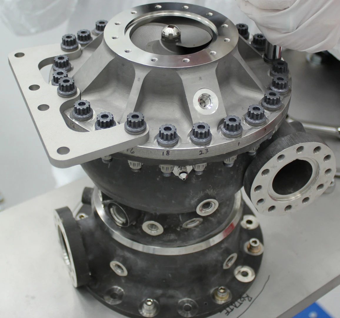This rocket engine fuel pump has hundreds of parts including a turbine that spins at over 90,000 rpm