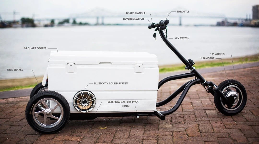 An optional Bluetooth stereo system can be integrated into the Kreweser's cooler