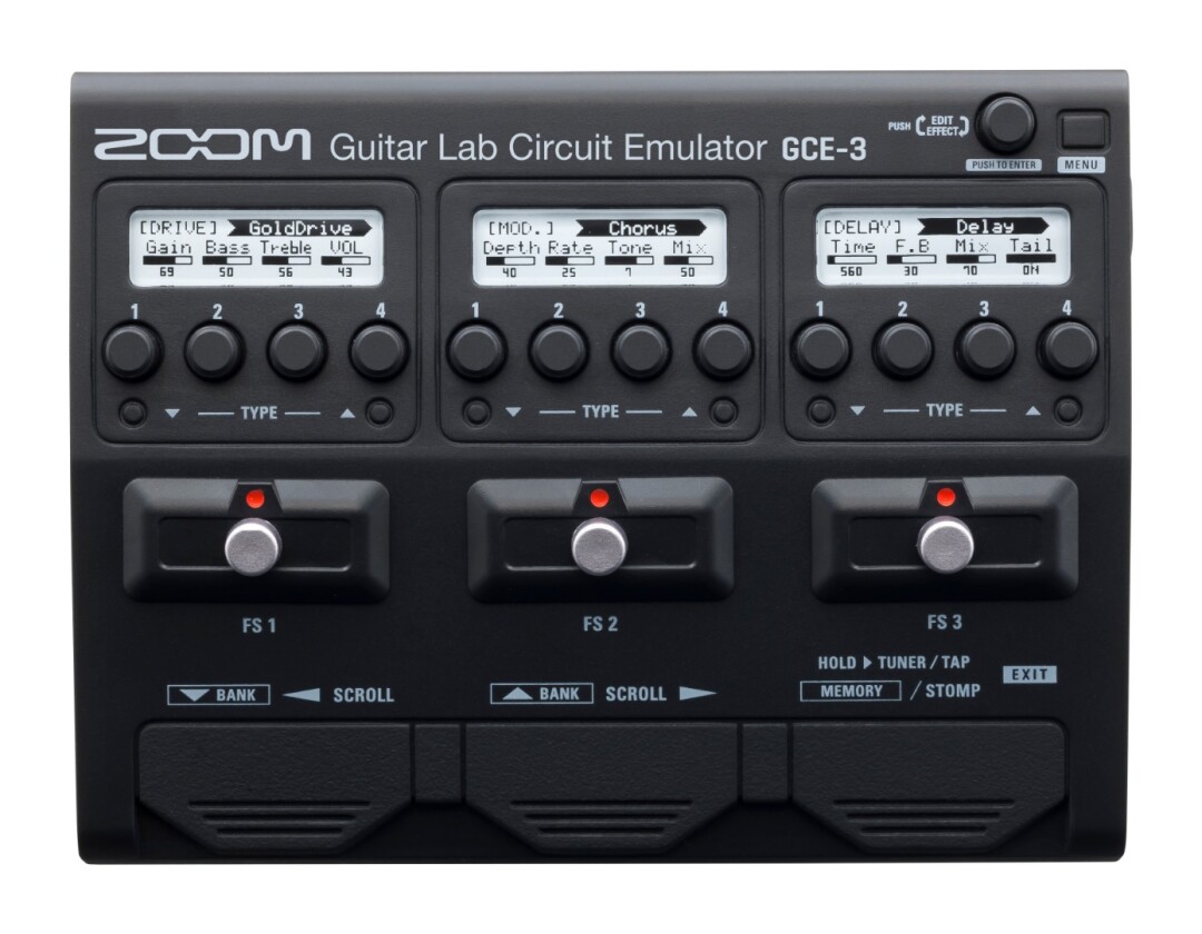 The GCE-3 connects to a laptop running Guitar Lab software over USB-C
