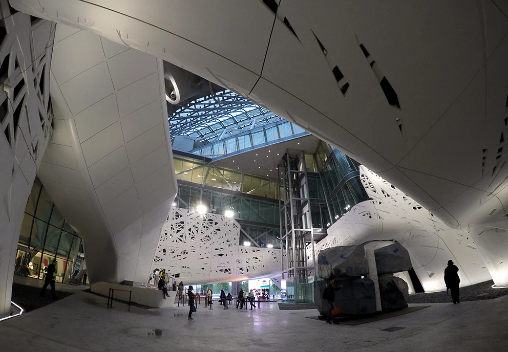 The unique pavilion is made from special air-purifying cement and stretches over 9,000 square meters (96, 875 sq ft)