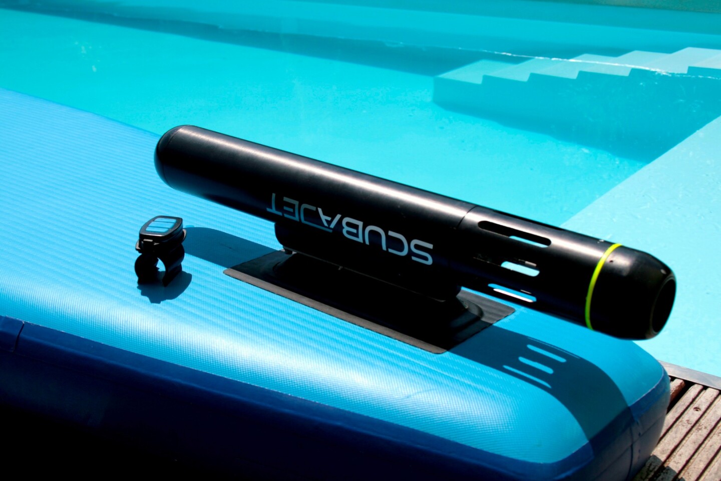 The Scubajet is designed to slide right onto a stand-up paddleboard