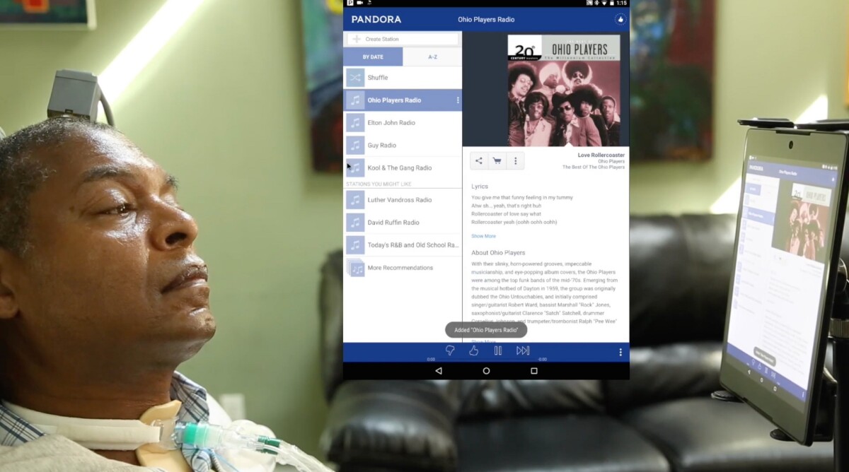 A participant searches for music online, using the BrainGate BCI