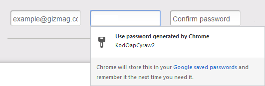 The Chrome browser can generate passwords for new services