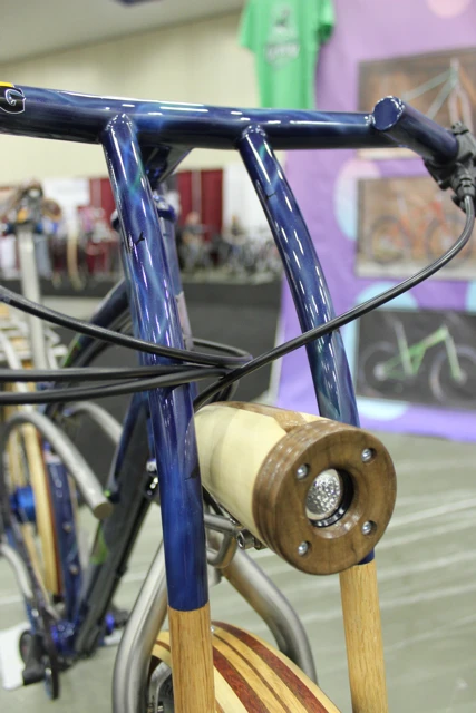 This cruiser from Groovy Cycleworks likewise sports a nice wood-bodied headlight (Photo: Ben Coxworth/Gizmag.com)