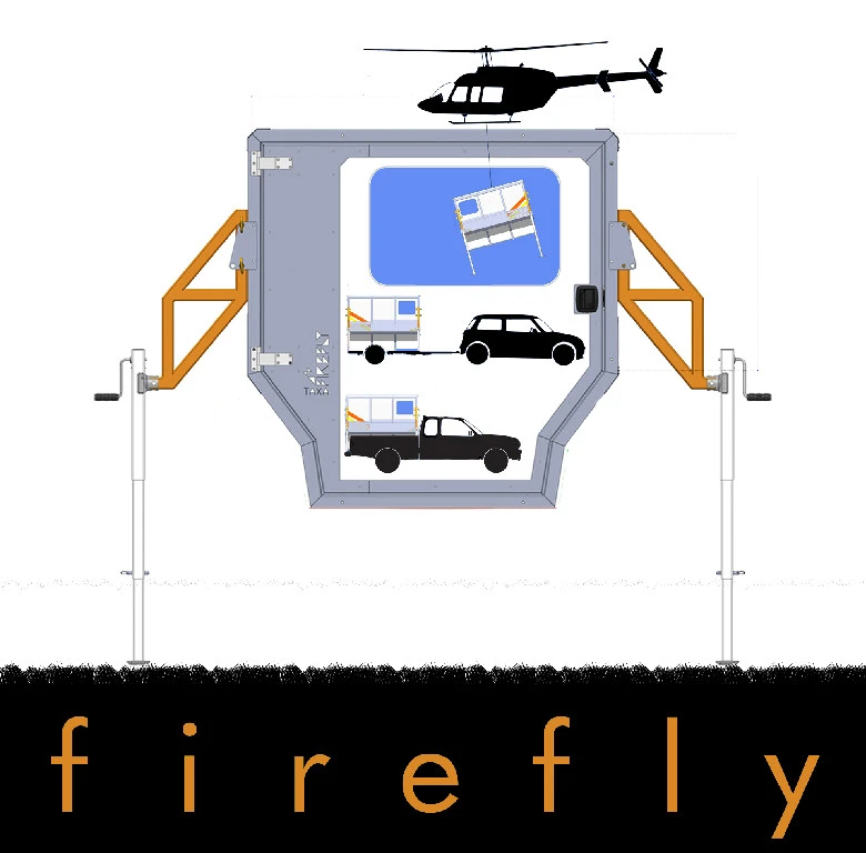 The Firefly can mount to a pickup, be towed by a small vehicle and be carried via helicopter