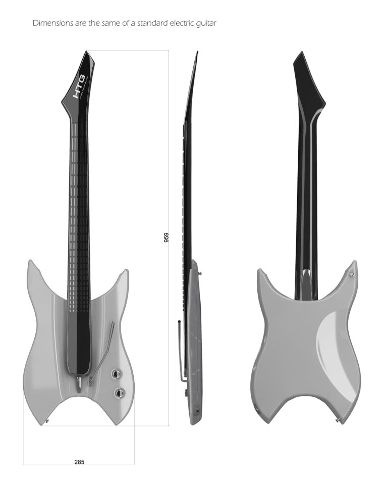 About the same size as a conventional stringed guitar, players would be able to use HTG's touchscreen interface to alter any parameter and create various new sounds