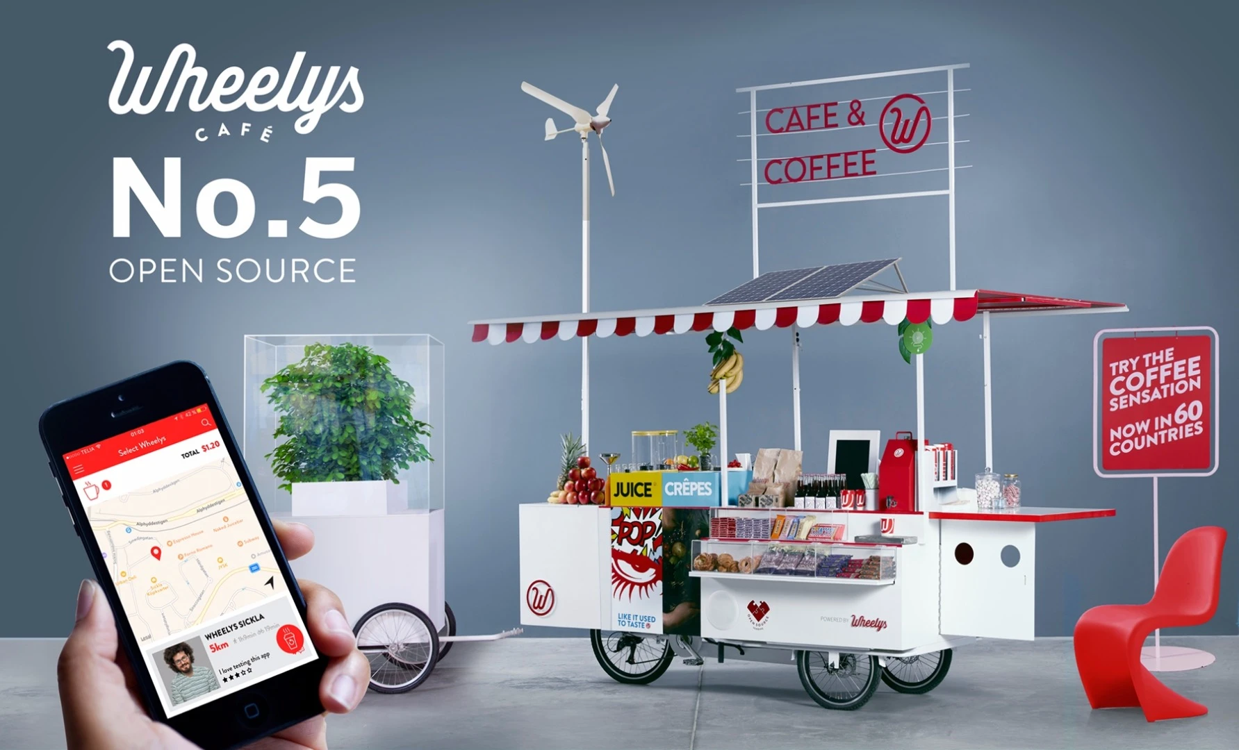The Wheelys 5 bike is dubbed the "Open Source," because it can be tailored and adapted to the barista's requirements